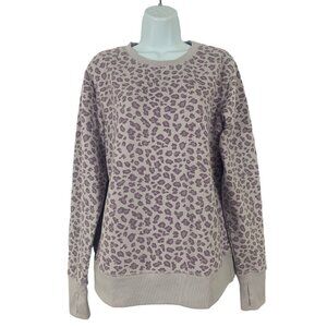 Tek Gear Womens Lavender Leopard Print Sweatshirt Fleece Crew Neck Medium